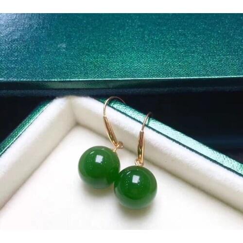 18k gold inlay and Tianbi jade earrings fashion elegant2946