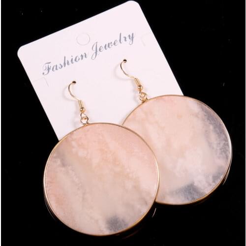 Natural Stone Pink Aventurine Geometric Round Earrings for Girls Fashion Design Turquoises Quartz Dangle Earrings Gifts 50x50mm