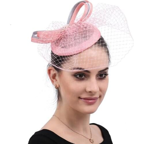 Mysterious Pink Cover Veil Bride Headdress British Style Fashion Mesh Hair Accessories Dance Party Banquet Headdress
