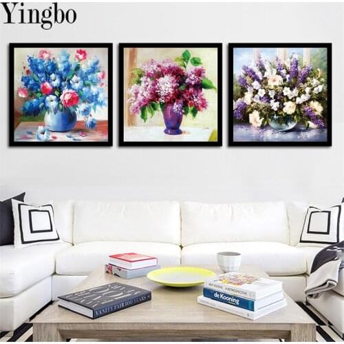 Triptych Painting Diamond Painting Embroidery Flower vase 3 piece Cross-Stitch Kits 3D Diamond Mosaic Wall Stickers Handicraft