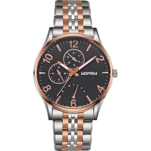 VGASY bully-boy high tide restoring ancient ways business men steel band quartz clock triaxial dial watch waterproof week