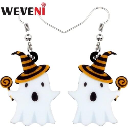 WEVENI Acrylic 2018 Halloween Lollipop Ghost Earrings Drop Dangle New New Trendy Festival Jewelry For Women Girls Teen Kid Gift