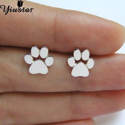 Yiustar New Arrival Animal Tiny Earrings Cute Paw Print Stud Earrings for Women Girls Cat and Dog Paw Ear Stud Earring Brincos