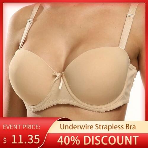 WomenS Underwear Underwire Strapless Bra For Big Boobs Half Cup Push Up Bras With Anti-Slip Gathered Thin Intimate Lingerie