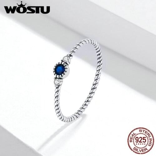 WOSTU New Arrival Stackable Zirconia Finger Ring 925 Sterling Silver Blue CZ Rings For Women Wedding Fine Jewelry Gift FIR693