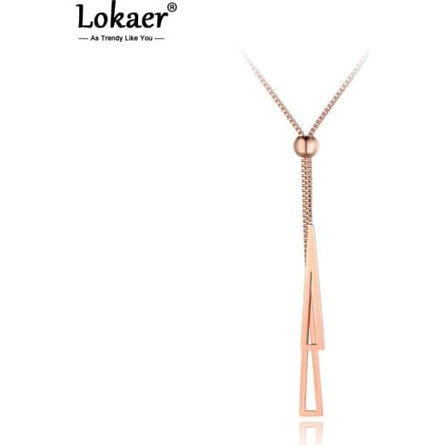 Lokaer Trendy Double Triangle Stainless Steel Women Box Chain Necklace Jewelry Rose Gold Adjustable Choker Necklaces N19049