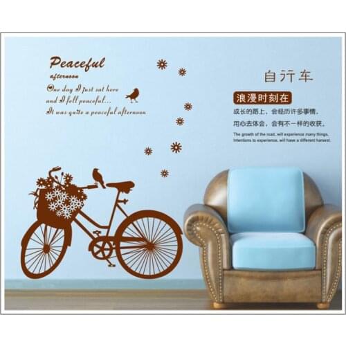 ZY7021 NEW High qualityRomantic bicycle vinyl wall art decal new products for 2014 wall sticker for home 60*90CM Free shipping