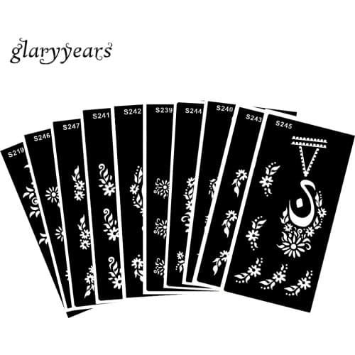 10 Sheets Tattoo Henna Stencil Flower Necklace Jewelry Pattern for Beauty Women Makeup Back Body Art Tattoo Template Hot S200#14