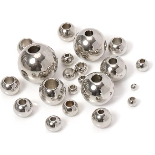 100pcs Stainless Steel Spacer Loose Beads Ball 3-10mm Big Small Hole for Charms Bracelets Necklaces Jewelry Making Wholesale