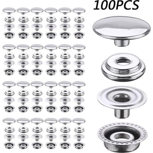 100Pcs Stainless Steel Snap Fastener Press Stud Button Kit Sewing Leather Button Craft For Marine Boat Canvas DIY Accessories