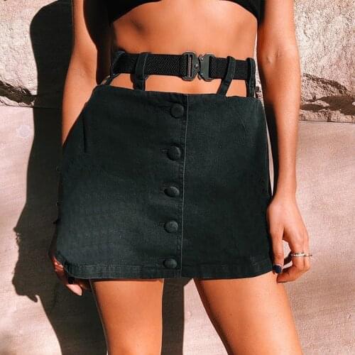2019 summer street European and American womens short skirt sexy schoolbag buckle belt bag hip skirt foreign trade skirt female