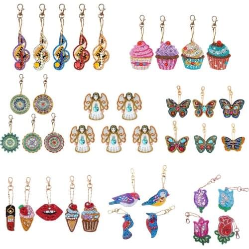 4/5pcs DIY Diamond Painting Keychain Mandala Full Drill Special-shaped Diamond Painting Key Ring Cartoon Cat Ornament Key Chain