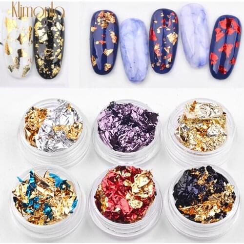 6pcs Colorful Nail Foil Sticker DIY Glitter Irregular Nail Flake Decals Double-side Transfer Decals Full Nail Art Tips For Salon