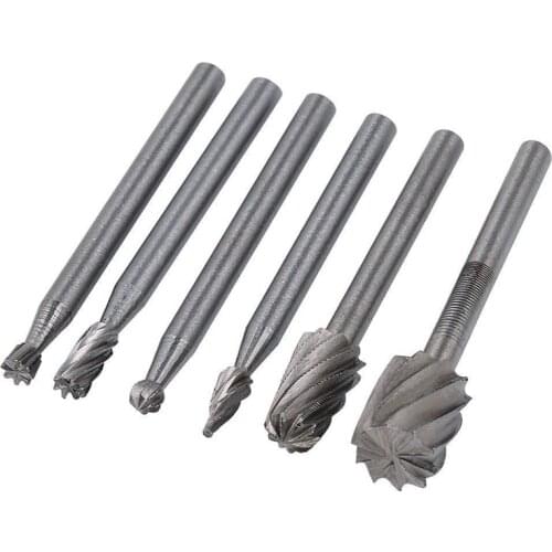 6PCS HSS Rotary Multi Tool Burr Routing Router Bit Mill Cutter Attachment for Dremel