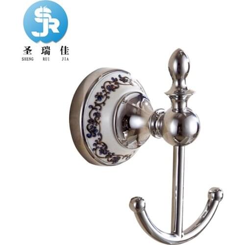Bathroom hardware accessories factory direct selling models European-style blue and white chrome stainless steel double hook