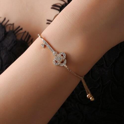 Crystals Key Bracelet Charm Accessories Wholesale Fashion Simple Wedding Gift Jewelry Length Adjustable Bangle For Women