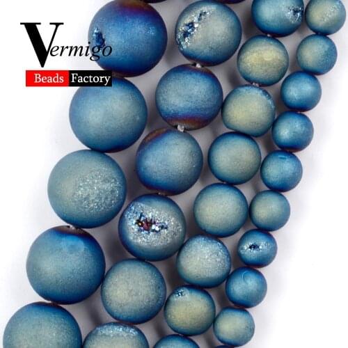 6/8/10/12mm Natural Frost Light Blue Drusy Agates Stone Beads Round Beads for Jewelry Making Diy Bracelet Necklace Accessories