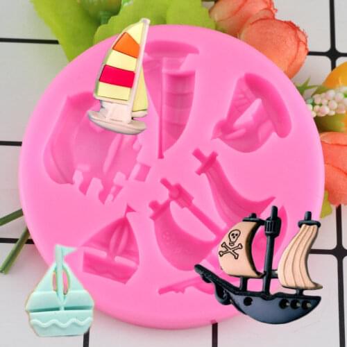 Baby Party 3D Pirate Ship Silicone Mold Ocean Sailboat Boat Fondant Cake Decorating Tools Chocolate Gumpaste Candy Clay Moulds