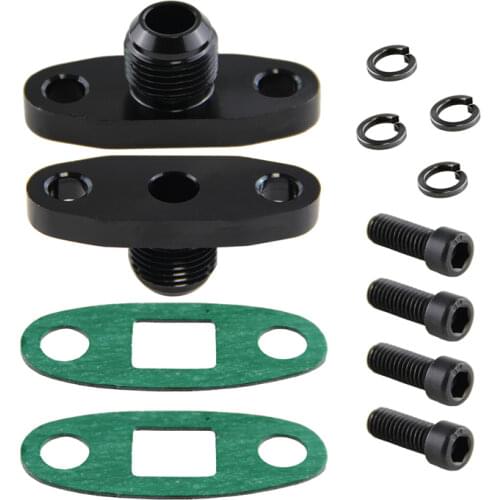 2 Pcs Turbo Oil Drain Outlet Flange Gasket Adapter Kit 10AN Male Fitting T3 T4 Black/Silver