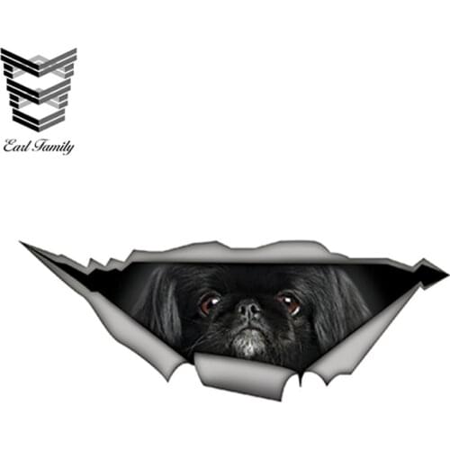 EARLFAMILY 15cm x 6cm Black Pekingese Car Sticker Funny Pet Decal Creative Modified Waterproof 3D Car Styling Stickers