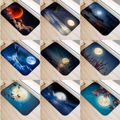 Flannel Anti-slip Mats Night Sky Moon Printed Rectangular Mat 40x60cm Entrance Doormats Washable Kitchen Floor Bathroom
