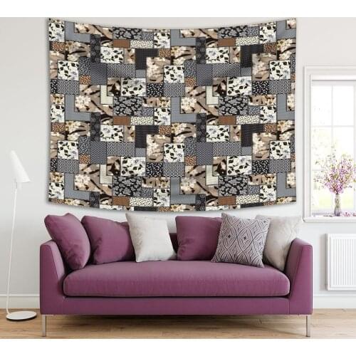 Tapestry Patchwork Pattern Floral Ornaments Stylized Flowers Leaves Dots Plants Classic Style Art Beige Grey