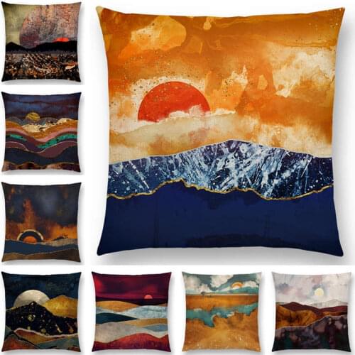 Hot Sale Sun Moon Day Night Sky Mountains Beyond Desert Vast Wilderness Metallic Prints Cushion Cover Sofa Throw Pillow Case