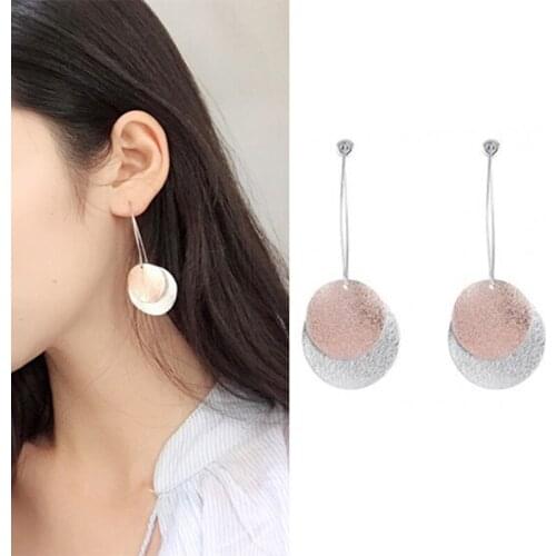 Korea Wild Matte Texture Round Earrings Simple Temperament Disc Statement Geometric Earrings Girls Popular Contrast Earrings