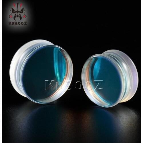 KUBOOZ Fashion Transparent Glass Colorful Ear Piercing Plugs Gauges Expanders Body Jewelry Earring Tunnels Stretchers 2PCS