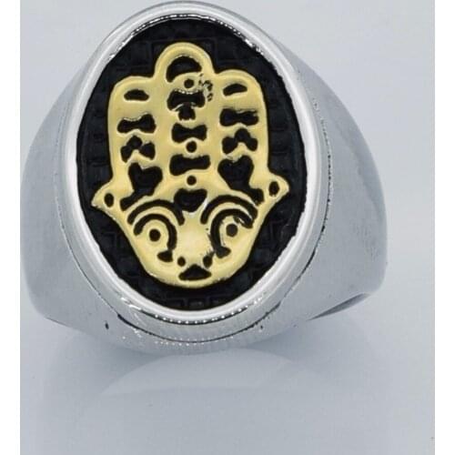 FANSSTEEL Stainless Steel Jewelry Jewish Hand Palm of Miriam Hebrew Hamsa Ring FSR13W44