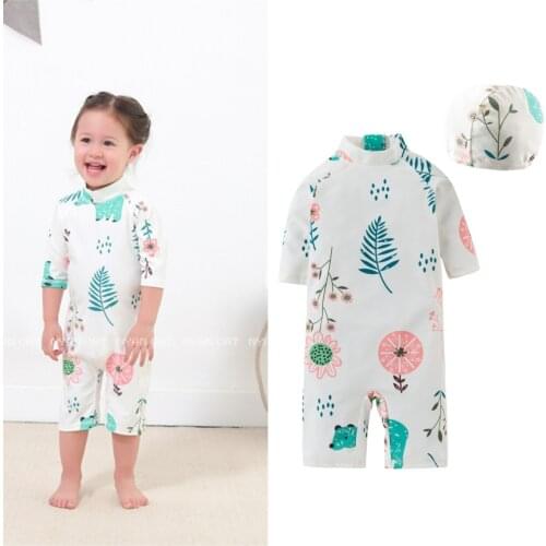 Plants Print Toddler Baby Girls Children Swimwear Baby Bath Set Cap Swimming Suit for Kid Girls Bathing Suit Girls 1-7 Years New
