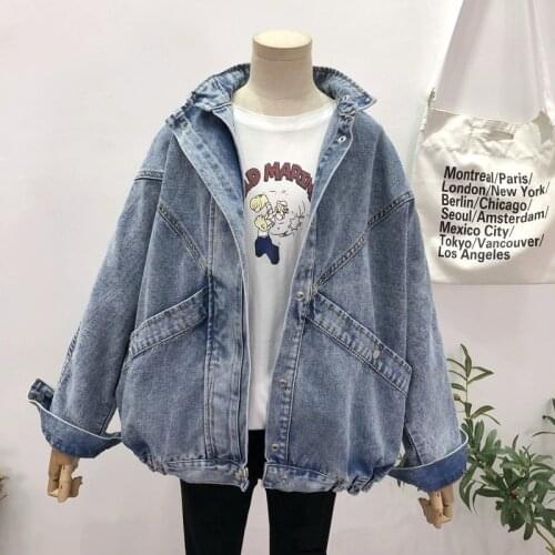 Spring Autumn New Vintage Loose Batwing sleeve Big Pockets Jeans Jacket Harajuku Casual Oversized Denim Jacket Female Basic Coat
