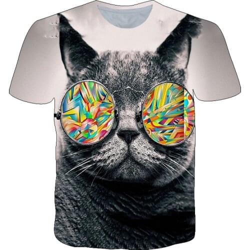 3D Printing Hot Sale Cool Men T-Shirt Kitten Short-Sleeved Summer Fashion Breathable Mens T-Shirts Neutral Loose Sports Tops