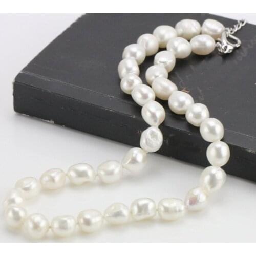 Unique Pearls jewellery Store,10-11mm Whte Baroque Freshwater Pearl Necklace,Charming Bridesmaids Women Gift
