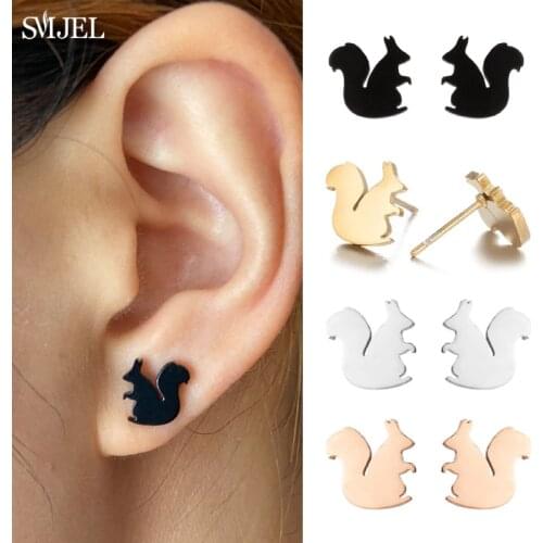 Fashion Cute Stud Earring Squirrel Pine Cone Hedgehog Dog Earrings Cartoon Animal Earrings Wedding Jewelry Christmas Gift bijoux