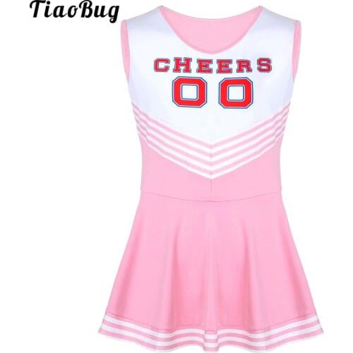 TiaoBug Men Sissy Gay Charming Cheerleader Cosplay Costume Dress Scoop Neck Sleeveless Pleated Fancy Short Dress