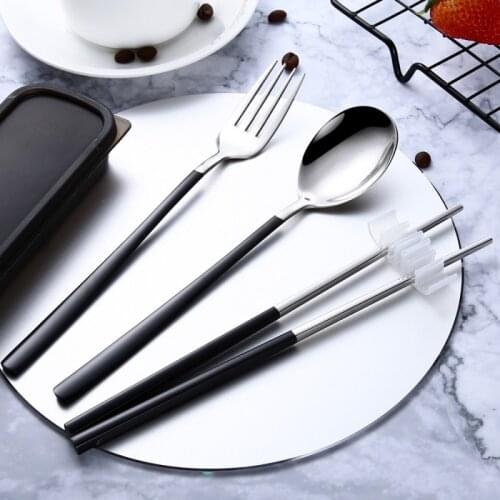 Dinnerware Set Mirror Tableware Stainless Steel Chopsticks Dinner Fork Dessert Scoops Kitchen Accessoy With Box
