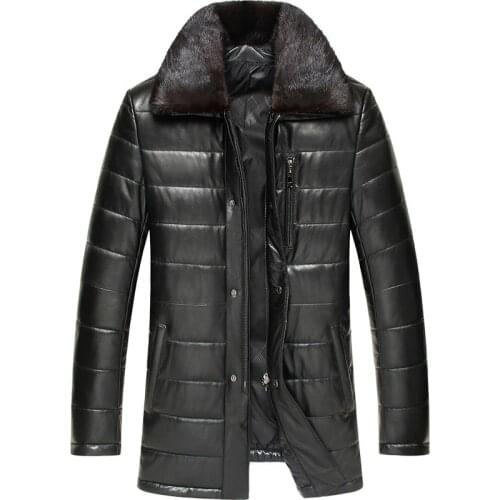 Genuine Leather Jacket Winter Jacket Men Mink Fur Collar Real Sheepskin Coat for Men Warm Down Cotton Chaqueta LSY070165 MY1737