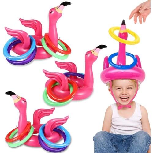 Novel Inflatable Flamingo Toss Ring Game Toy Funny Water Park Swimming Pool Ring Toss Summer Pool Party Toy Floating Beach Toys