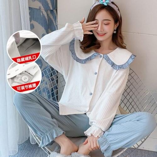 2020 New Spring Maternity Pajamas Cotton Pregnancy Postpartum Sleepwear Nursing Pregnancy Pyjama Set Breastfeeding Nightwear