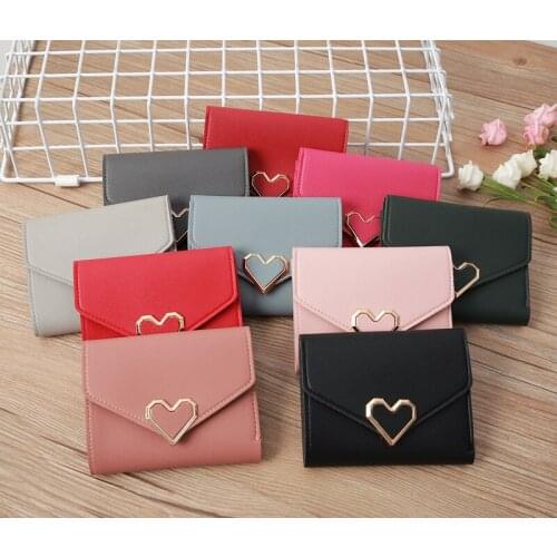 New Ladies Wallet Fashion PU Small Wallets Women Short Sun Heart Small Fresh Mini Coin Purse Short Female Wallets