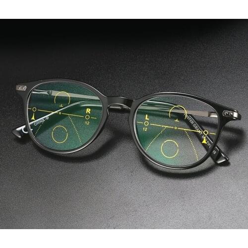 Retro Glasses Frame Far and Near Dual-use Anti-blue Light Intelligent Auto Zoom Multi-focus Progressive Reading Glasses