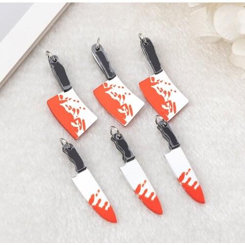 10 Pcs Blood Knife Charms Acrylic Halloween Weapon Shape Punk Jewlery Findings For Earring Necklace Diy