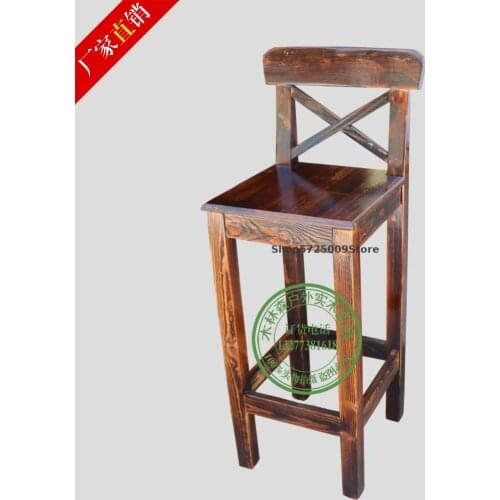 Simple Solid Wood Bar Chair Bar Stool Retro Home Bar Chair Back Bar Chair High Stool Front Desk Chair High Chair