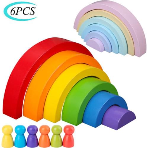 Montessori Rainbow Building Blocks Educational Toy Stacking Game Rainbow Jengle Arched Semicircular Building Blocks Children Toy