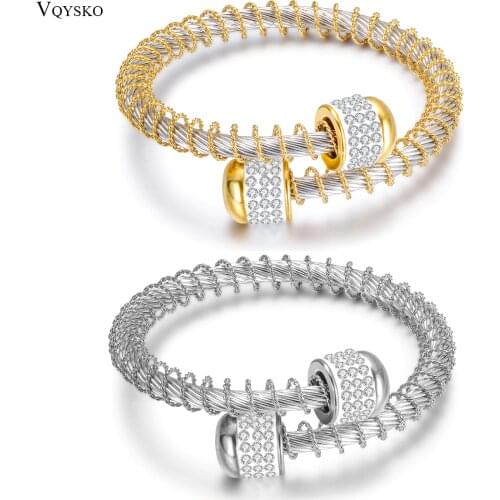 Adjustable Two Colors Fashion Women Bracelet Fashion Stainless Steel Jewelry Elastic Wire Charm Clasp Bracelets Bangles