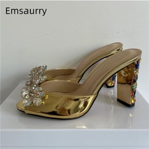 Luxury Diamond Flower Sandals For Girls Women Jeweled Rhinestone High Heel Slingbacks Mules Butterfly-Knot Summer Shoes