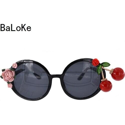 Baroque Black Sunglasses Women Summer Beach Sunglasses Lovely Cherry Sun Glasses Oversize Women Fashion Round Glasses