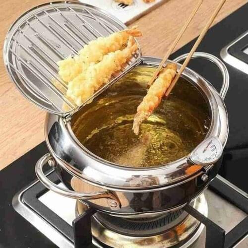 Stainless Steel Deep Frying Pot Tempura Fryer Pan With Lid Japanese Style Fried Chicken Pot Kitche Cooking Tool Deep Frying Pot