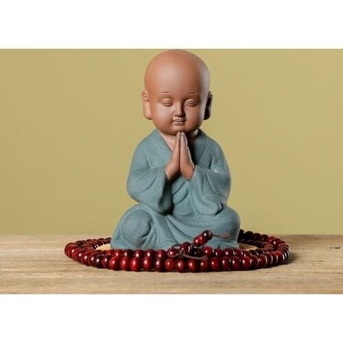 Traditional Chinese Purple Sand Little Monk Figurine Decorative Ceramic Sutra Chanting Buddhist Character Ornament Art and Craft